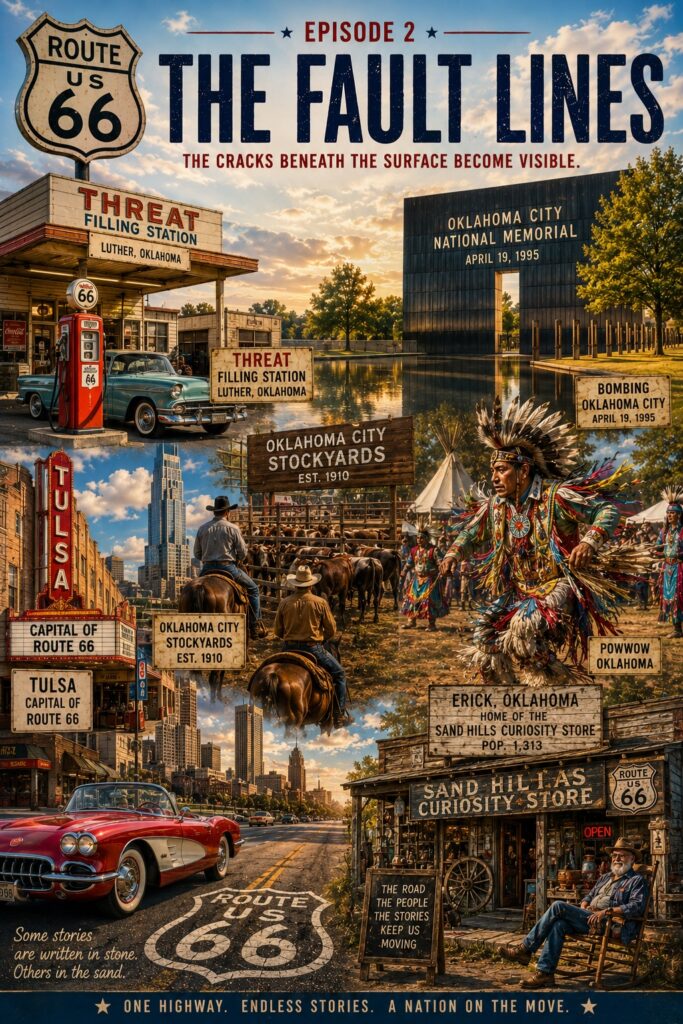 Scenes from Oklahoma including Route 66 landmarks, Native American culture, Oklahoma City, historic filling stations and roadside attractions. (C) Tom Noga